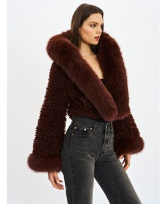 Kali Teddy Cropped Faux Fur Hooded Jacket