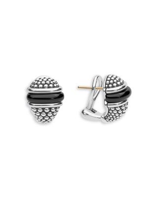 Sterling Silver Black Caviar Black Ceramic Beaded Stud Earrings