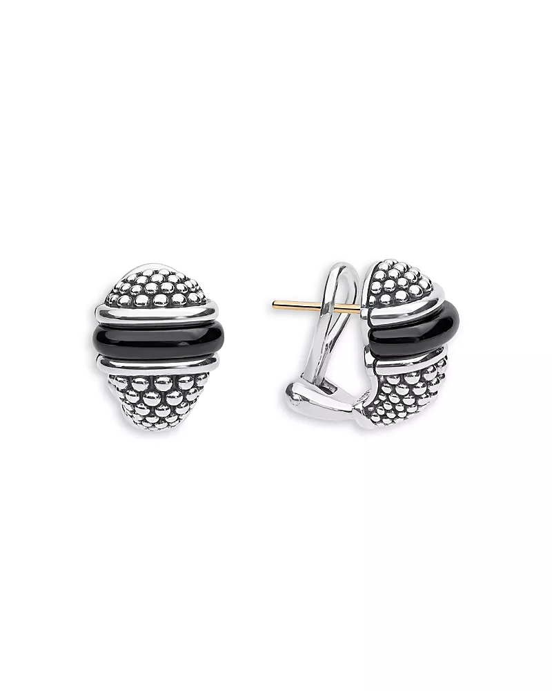 Lagos Sterling Silver Black Caviar Black Ceramic Beaded Stud Earrings