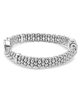 Sterling Silver Signature Caviar Diamond Interlocking Circle Beaded Bracelet