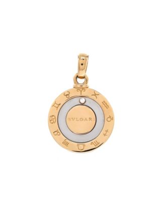 12 Months Horoscope Movable Round Pendant Charm 18K Gold and Stainless Steel with Diamond