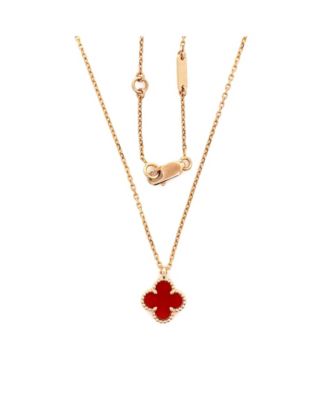 Sweet Alhambra Pendant Necklace 18K Rose Gold and Carnelian, 15 - 15.75"