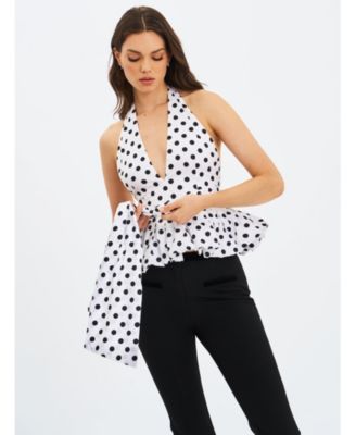  Ilene Polka Dot Bubble Hem Halter Top