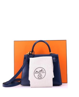 Kelly 25 Handbag Blue Box Calf with Gold Hardware