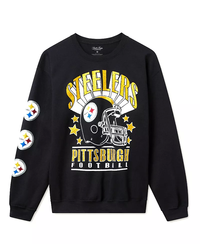Junk Food Clothing Unisex Nfl Pittsburgh Steelers Glitter Helmet Flea Market Crew Fleece