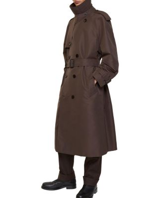  Long Check Collar Silk Cotton Trench Coat