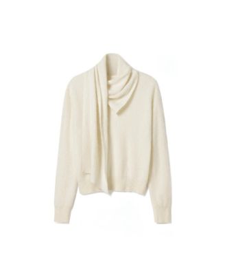  Draped Scarf Brushed Cashmere Sweater