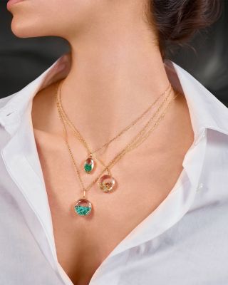 18K Yellow Gold Emerald Core Oval Pendant Necklace, 16-18"