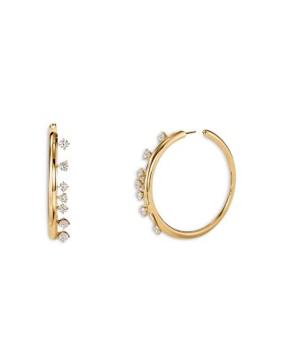 18K Yellow Gold Floating Diamond Barre Medium Hoop Earrings