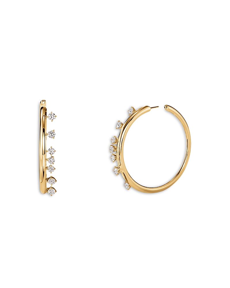 Hearts On Fire 18K Yellow Gold Floating Diamond Barre Medium Hoop Earrings