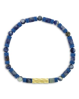 Men's 14K Yellow Gold Deeper Journey Blue Sodolite Extended Drill Stretch Bracelet