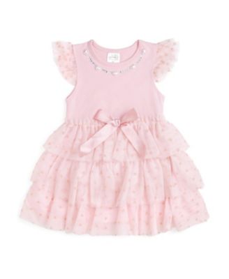 Girls' Flocked Heart Valentine's Day Tiered Short Sleeve Tutu Dress - Baby, Little Kid, Big Kid