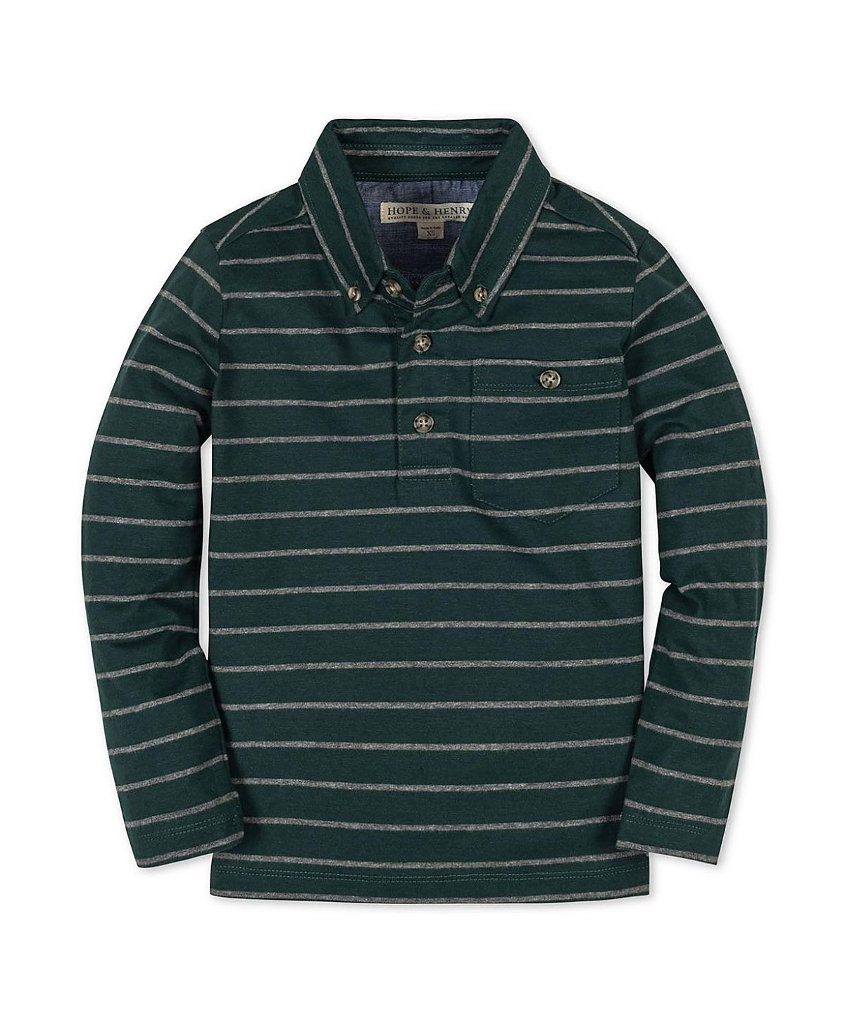 Hope & Henry Boys' Organic Long Sleeve Jersey Knit Polo Shirt - Little Kid, Big Kid