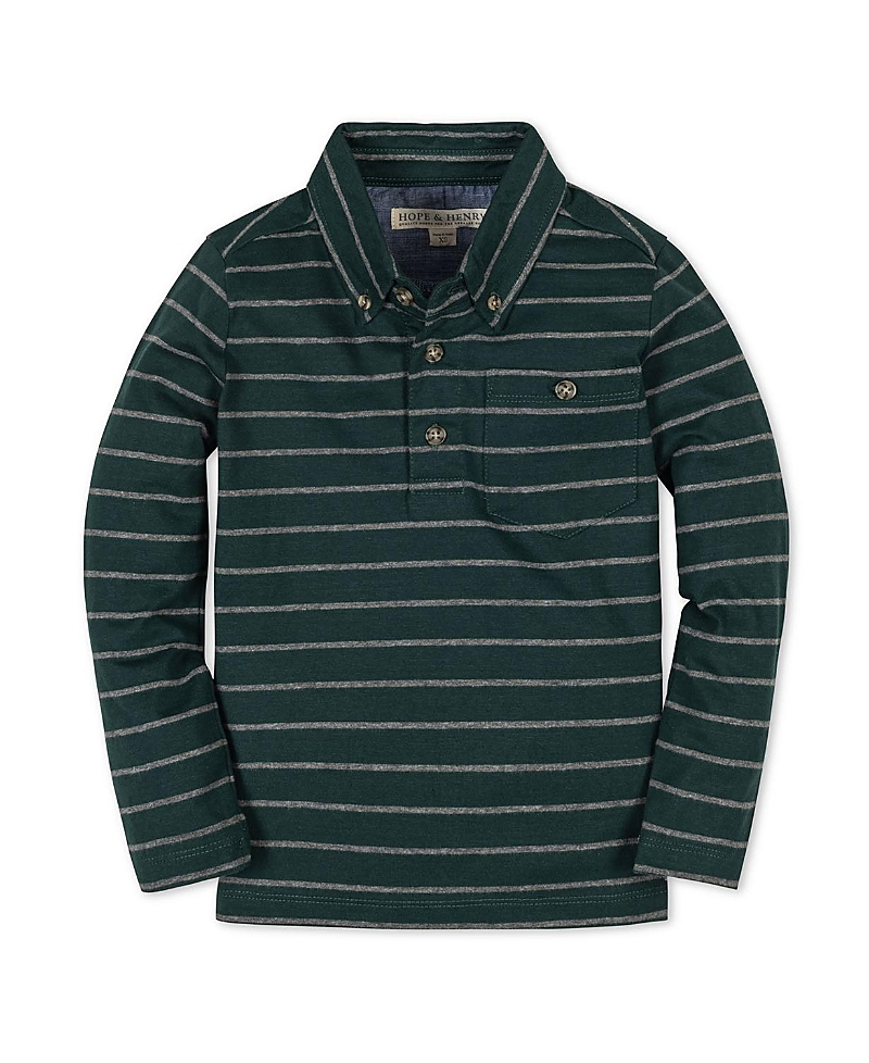 Hope & Henry Boys' Organic Long Sleeve Jersey Knit Polo Shirt - Little Kid, Big Kid