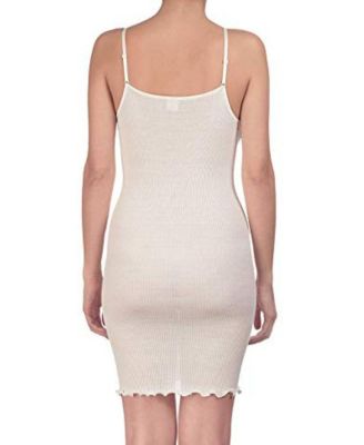 Ribbed Wool & Silk V-Neck Chemise Nightgown with Lace Trim