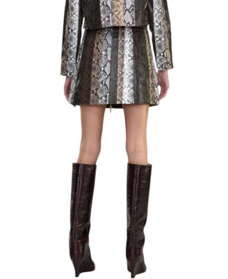 Snake-Embossed Leather Skirt