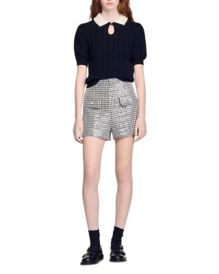 Embellished Collar Cable Knit Sweater