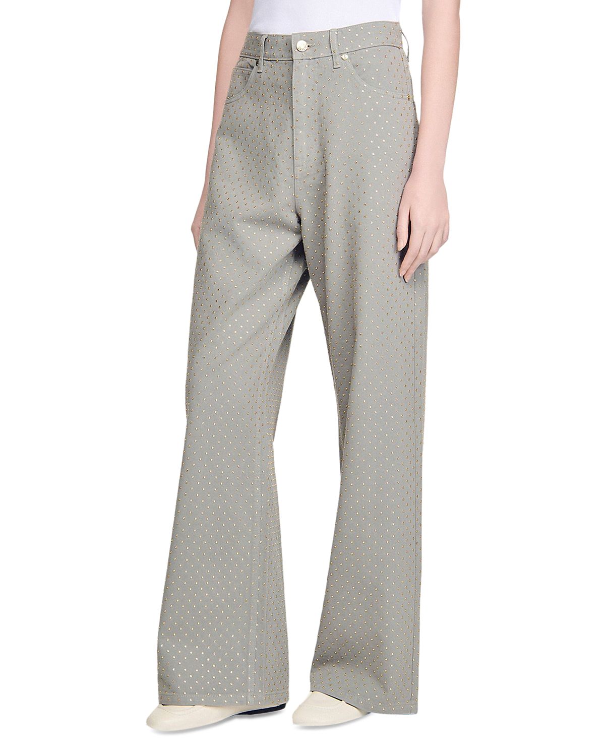 Sandro Rhinestone Embellished Wide Leg Jeans