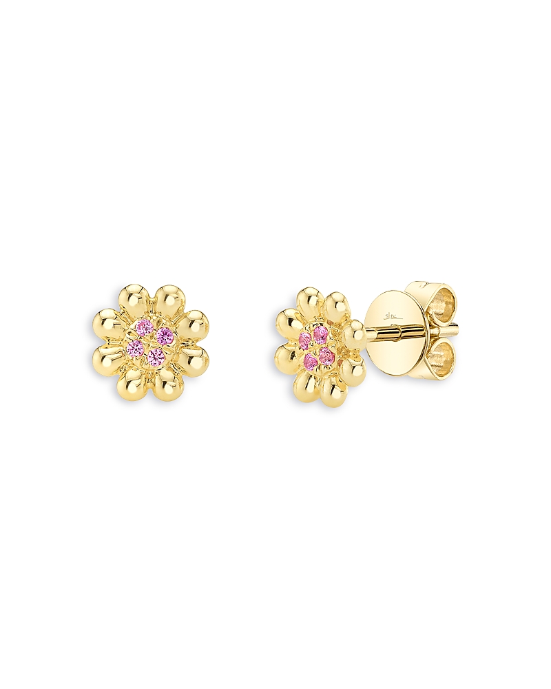 Moon & Meadow 14K Yellow Gold Pink Sapphire Flower Stud Earrings