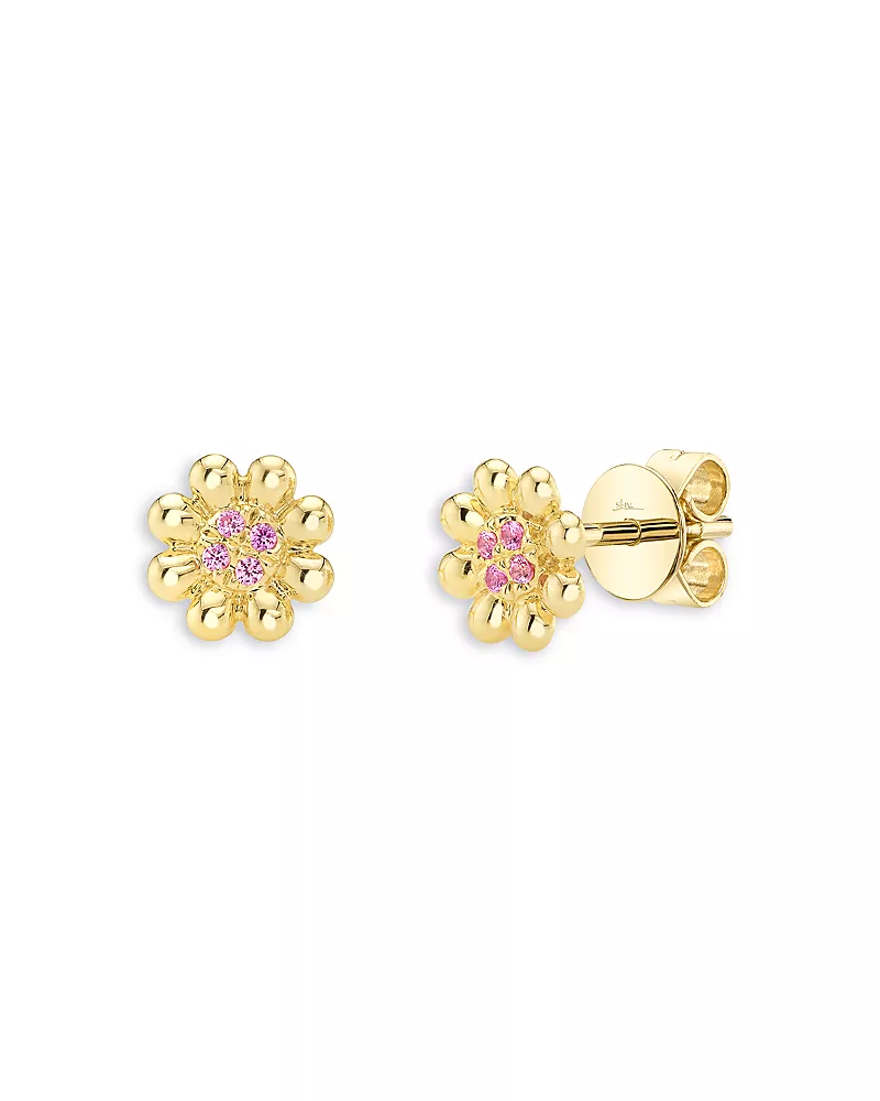 Moon & Meadow 14K Yellow Gold Pink Sapphire Flower Stud Earrings