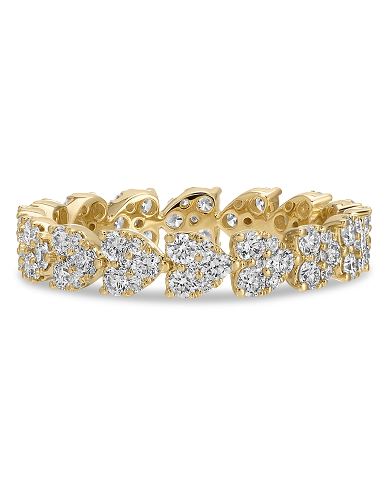 Ef Collection 14K Yellow Gold Diamond Heart Cluster Eternity Band