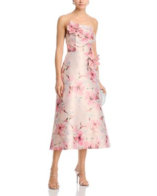 Strapless Gazar 3D Floral Dress