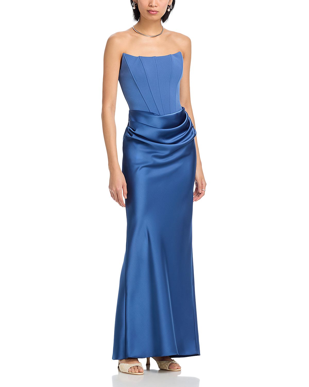Aqua Long Scuba Strapless Gown - Exclusive