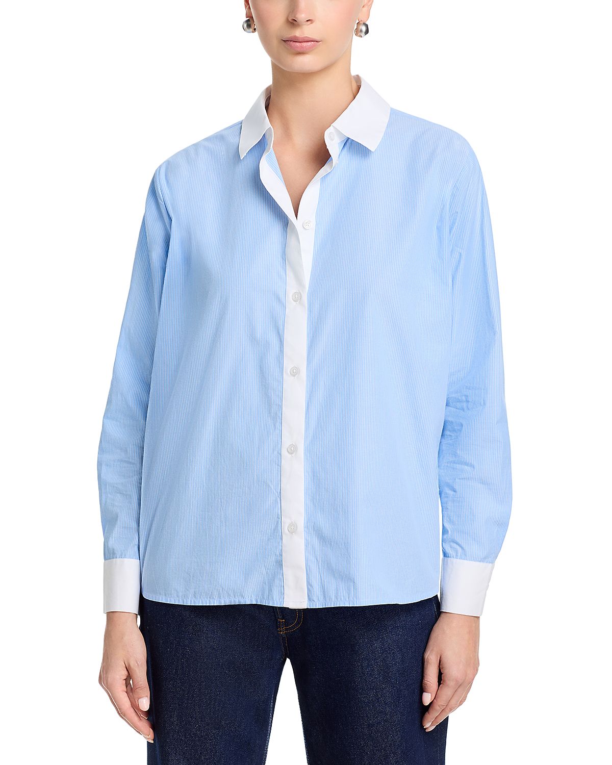 French Connection Poplin Ticking Contrast Shirt