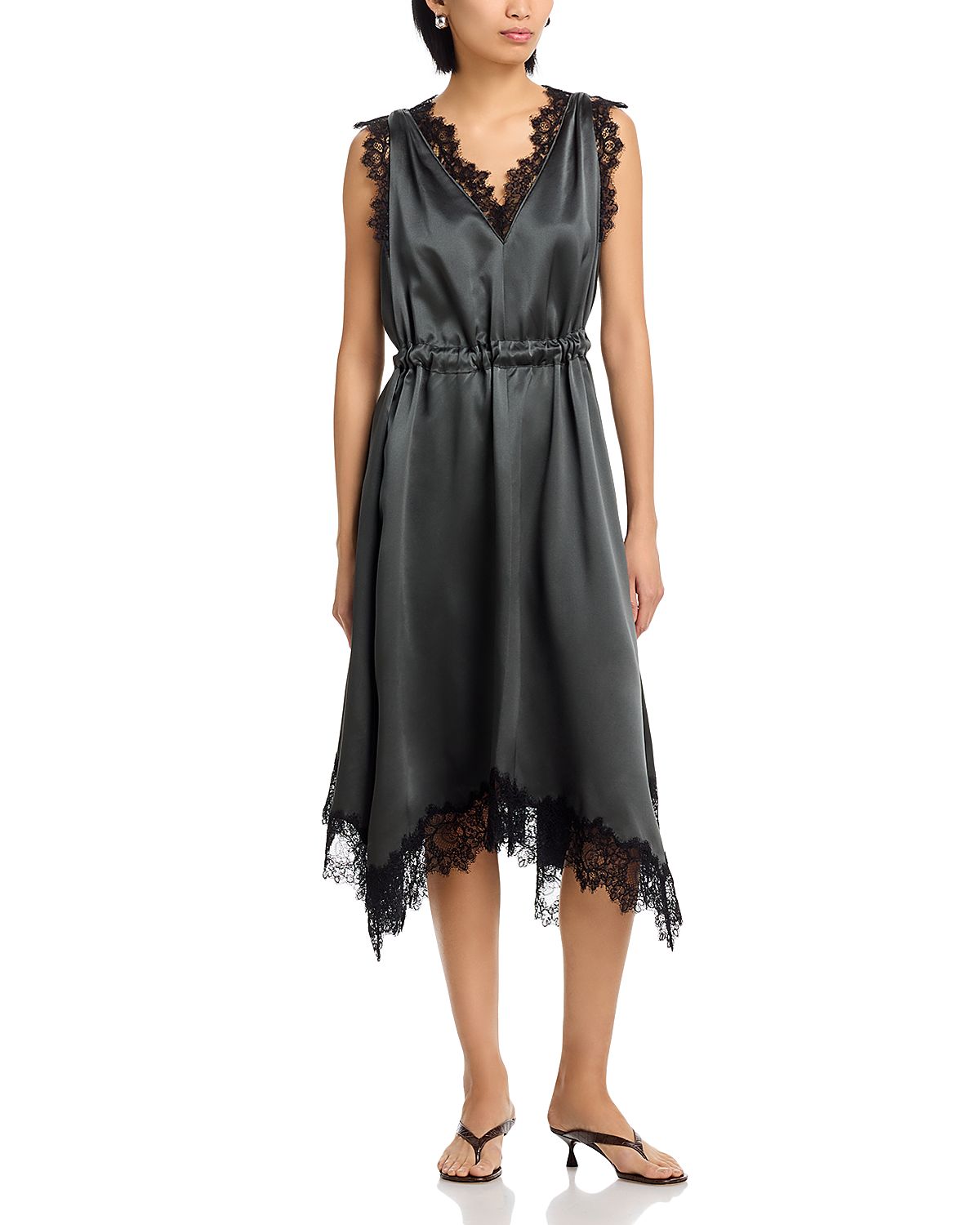 3.1 Phillip Lim Lace Trim V Neck Midi Dress