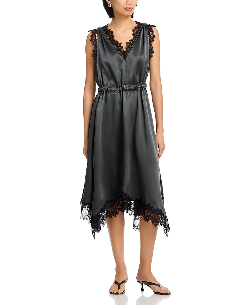 3.1 Phillip Lim Lace Trim V Neck Midi Dress