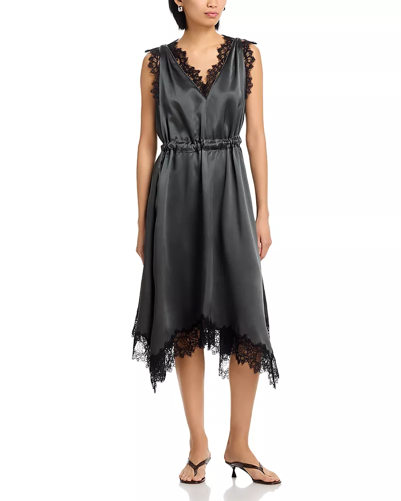 3.1 Phillip Lim Lace Trim V Neck Midi Dress