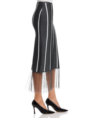 Striped Fringe Trim Midi Skirt