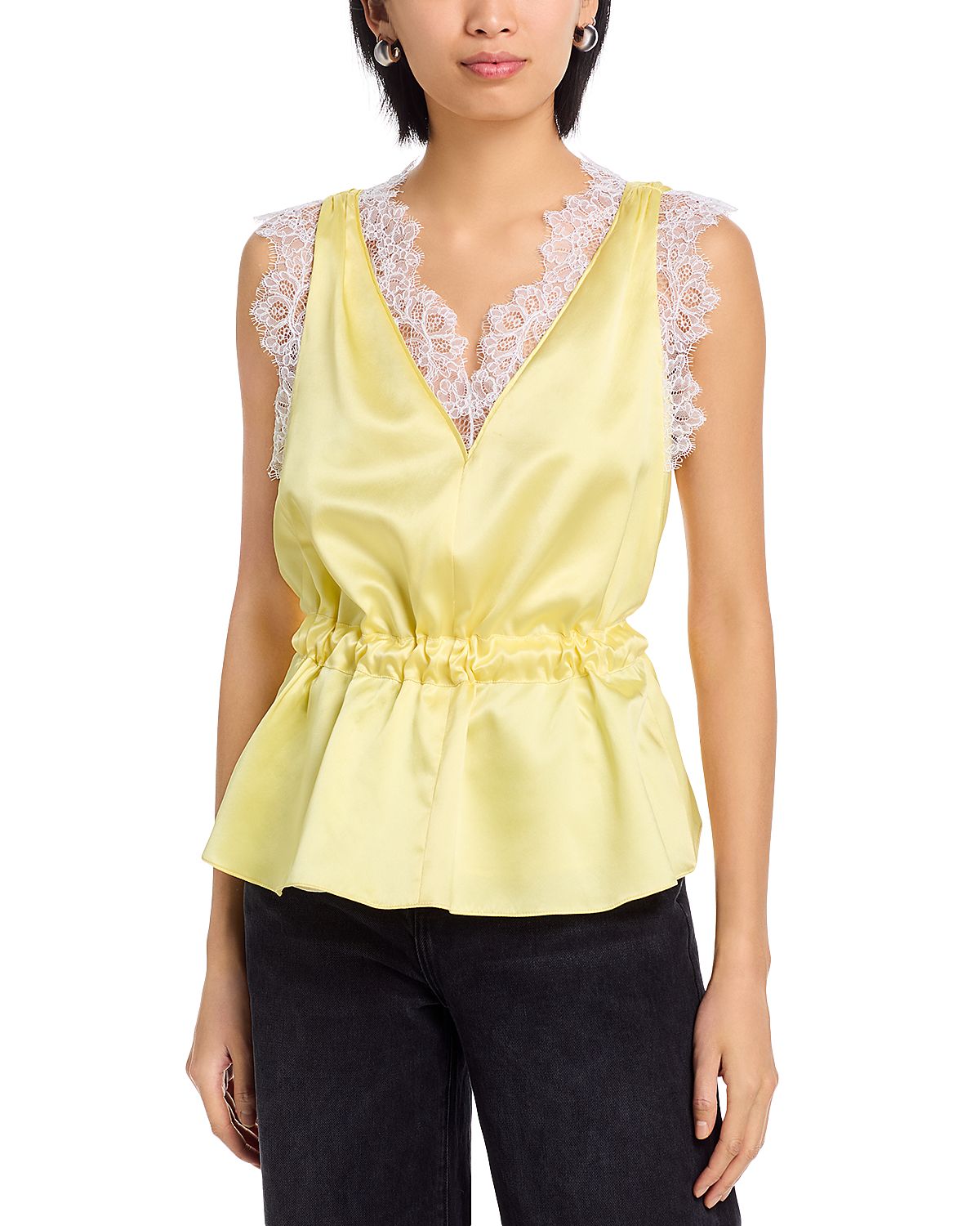 3.1 Phillip Lim Satin Lace Trim Sleeveless Top
