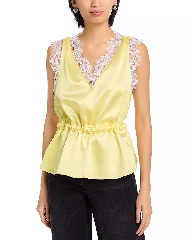 3.1 Phillip Lim Satin Lace Trim Sleeveless Top