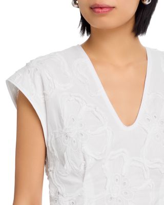 3D Flower Embroidered Cap Sleeve Top