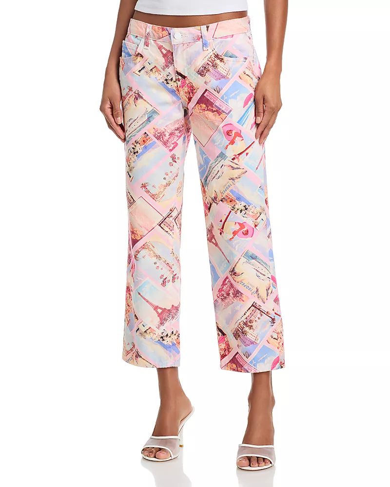 L'Agence Blaine Low Rise Crop Stovepipe Jeans in Pink Postcard