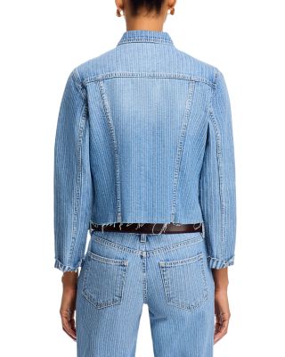 Janelle Slim Raw Denim Jacket & Joanne Low Rise Wide Leg Jeans in Carmel