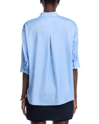 Band Collar Elbow Sleeve Shirt