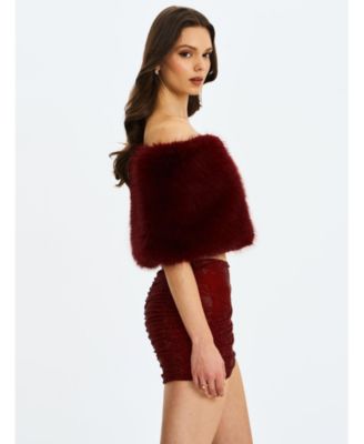 Darla Faux Fur Off-Shoulder Cropped Top