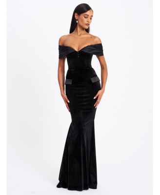  Qamra Velvet Off Shoulder Mermaid Maxi Dress