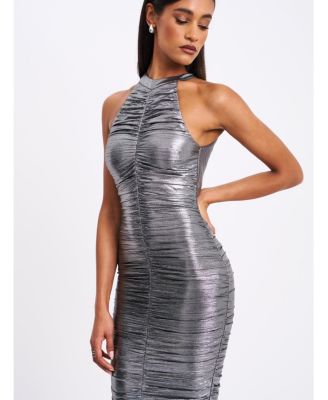  Abril Ruched Glitter Backless Gown