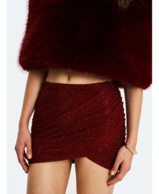 Darleen Rhinestone Mesh Low Waist Ruched Skirt