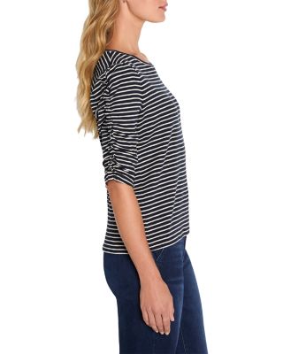 Striped Ruched Elbow Sleeve Top 