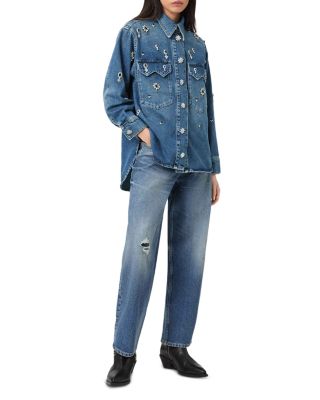 Enna Brooch Embellished Denim Shirt