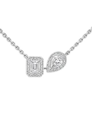 18K White Gold My Twin Toi & Moi Diamond Necklace, 13.8-17.7"