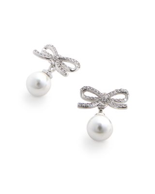 Crystal Bow & Imitation Pearl Drop Earrings