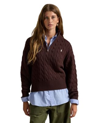 Cable Knit Cotton Quarter Zip Sweater