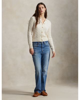 Cable Knit Cashmere Crewneck Cardigan