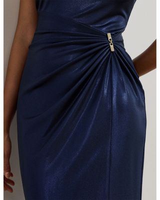 Buckle Trim Metallic Jersey Gown