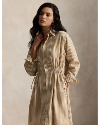 Striped Cotton Linen Drawcord Shirtdress